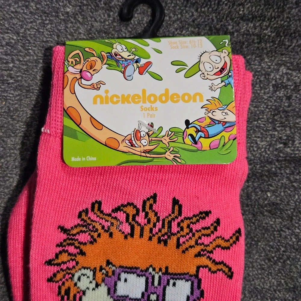 Nickelodeon Rugrats Chuckie Finster Forever Young Pink Crew Socks Size 10-13 NEW